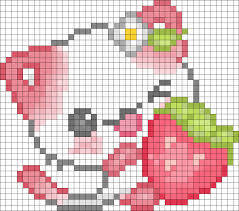 Chat Et Fraise Pixel Art Facile Chat Points De Broderie Pixel Art