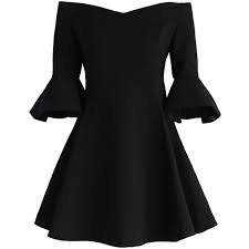 Chicwish Simple Elegance Off Shoulder Dress In Black 62 Liked On Polyvore Featu Fit And Flare Cocktail Dress Short Flare Dress Off Shoulder Cocktail Dress