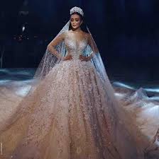 Luxury Long Sleeves Ball Gown Wedding Dresses Beaded 3d Floral Appliqued Saudi Arabia Lace Br Ball Gown Wedding Dress Trendy Wedding Dresses Ball Gowns Wedding