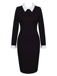 Black Contrast Collar Long Sleeve Midi Bodycon Dress Long Sleeve Bodycon Midi Dress Midi Dress Bodycon Contrast Collar