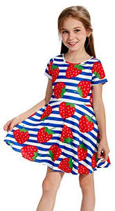Funnycokid Girls Summer Dress Short Sleeve Printed Dresses Crew Neck 2 9 Years Toddler Girl Dresses Summer Girls Dresses Summer Summer Dresses