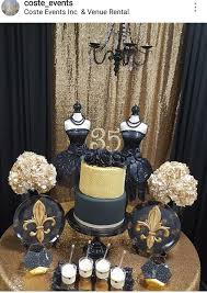 Birthday Simple Black And Gold Table Decorations Gold And Black Birthday Party Dessert Table And Decor Birthday Party Desserts Party Dessert Table Wedding Decorations