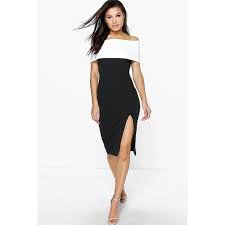 Boohoo Night Elin Contrast Off The Shoulder Midi Bodycon Dress Midi Dress Bodycon Bodycon Fashion Bandage Dress Bodycon
