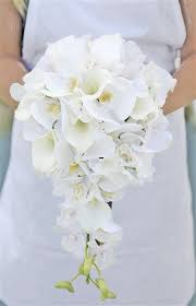 Natural Touch Off White Orchids And Calla Lilies Cascading Silk Wedding Bouquet In 2020 Elegant Wedding Bouquets Wedding Flower Guide Wedding Flower Arrangements