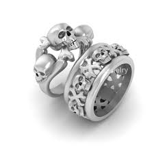 Skull Bones Wedding Ring Bands Set Matching Couple Rings Skull Wedding Ring Band Dfj Skullweddingr Unusual Wedding Rings Skull Wedding Ring Wedding Ring Sets