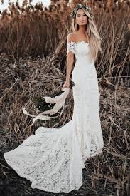 I Like The Dress And Flower Crown But I Don T Think I Want To Take Photos In A Lace Beach Wedding Dress Beach Wedding Dress Boho Mermaid Beach Wedding Dresses