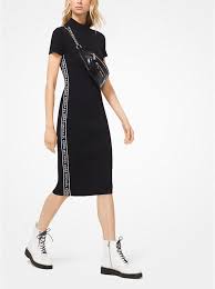 Michael Kors Logo Tape Ribbed Knit Dress Today S Fashion Item Ribbed Knit Dress Sporty Dress Outfit Sport Dress Outfit