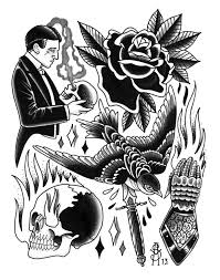 Black American Traditional Tattoo Flash Vicious History Traditional Tattoo Black And Grey Tattoos Old School Tattoo Designs