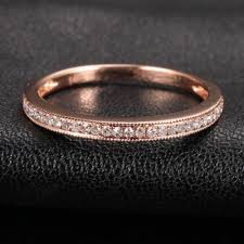 Pave Diamond Wedding Band Half Eternity Anniversary Ring 14k Rose Gold Milgrain With Images Pave Diamond Wedding Bands 14k Rose Gold Wedding Band Rose Gold Wedding Bands