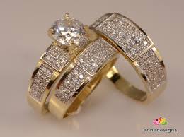 Men Ladies 10k Yellow Gold Trio Set Wedding And Engagement Rings Bridal Set Aonedesigns Wed Engagement Rings Bridal Sets Wedding Ring Bands Wedding Ring Sets