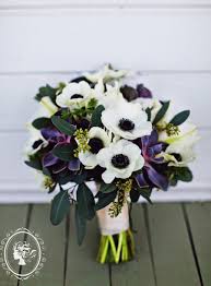 The Bridal Bouquet Will Be A Small Clutch Bouquet Of White Anemones White Hydrangeas Gray Purp Purple Bridal Bouquet Purple Wedding Bouquets Hydrangea Purple