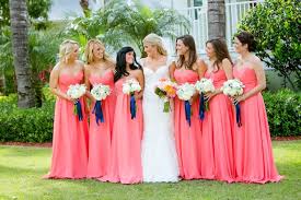 An Elegant Navy And Coral Wedding Every Last Detail Coral Bridesmaid Dresses Wedding Bridesmaid Dresses Coral Bridesmaid