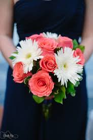 Bridesmaids Bouquet Of Amsterdam Coral Roses And White Gerber Daisies Coral Wedding Flowers Prom Flowers Bouquet Prom Flowers