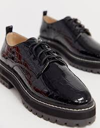 Raid Haley Black Chunky Lace Up Shoes With White Stitching Asos In 2020 Womens Flat Shoes Ballet Lace Up Shoes Ballet Flat Shoes