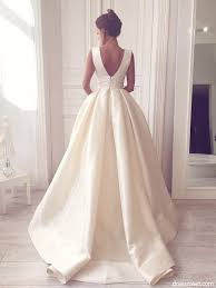 Ball Gown V Neck Open Back Satin Ivory Wedding Dresses With Pockets Wd0731002 Wedding Dresses Satin Wedding Dress Necklines Ball Gown Wedding Dress
