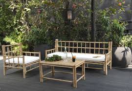 Banquette De Jardin En Bambou Naturel Avec Coussin Ecru En Coton Canvas Taman Decoclico Banquette Jardin Fauteuil Jardin Salon De Jardin