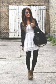 Black And White Dress With Black Tights Love This Great Way To Bring A Sun Dress Into Fall If Only I Could Find Similar Shoes Fashion Pinterest Outfits Style