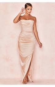 Clothing Max Dresses Adrienne Champagne Satin Strapless Gown In 2020 Dresses Strapless Gown Satin Corset Dress