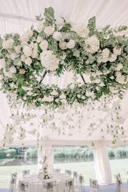 White Silver English Country Garden At Home Marquee Wedding With Pronovias Gown Floral Chandelier Wedding Marquee Wedding White Wedding Decorations