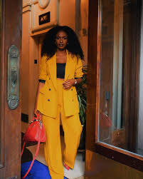 Black And Yellow Suits For Ladies Reniss Raises Current Moods With New Music Nyama Nyama In 2020 Suits For Women Yellow Suit Fashion