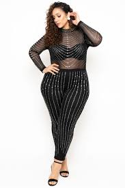 Black And Gold Romper Plus Size Plus Size 14k Sheer Mesh Rhinestone Jumpsuit Black Plus Size Outfits Jumpsuits For Women Plus Size