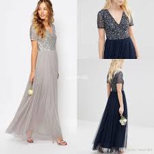 Modest Sparkly Sequins Tulle Bridesmaid Dresses Short Sleeve V Neck Navy Blue We Tulle Bridesmaid Dress Maternity Bridesmaid Dresses Magenta Bridesmaid Dresses