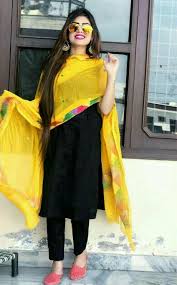 Black And Yellow Suits For Ladies Pin By Kashfia On Awesome Indian Designer Outfits Kurti Designs Party Wear Indian Dresses