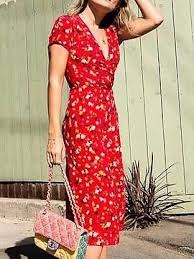 Red V Neck Floral Print Puff Sleeve Midi Dress Choies Com Floral Maternity Dresses Red Floral Dress Stylish Outfits
