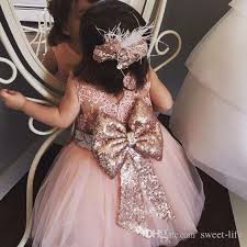 Baby Infant Toddler Birthday Party Dresses Blush Pink Rose Gold Sequins Bow L Princess Flower Girl Dresses Pink Flower Girl Dresses Toddler Flower Girl Dresses