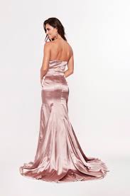 A N Aino Strapless Satin Gown With Mermaid Train In Mauve With Images Satin Gown Strapless Dress Formal Gowns Dresses