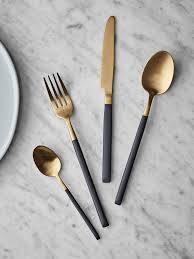 Black And Gold Kitchen Utensils New Black Brushed Gold Cutlery Set New Indoor Living New This Season Design Servies Home Decor