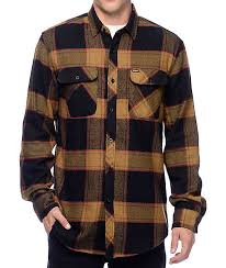 Black And Gold Flannel Shirt Mens Brixton Bowery Black Gold Flannel Button Up Shirt Zumiez Cool Shirts Mens Flannel Shirt Shirts