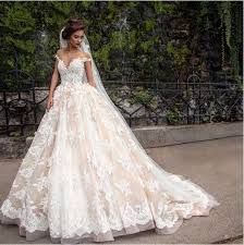 Amelia Sposa Lace Applique Princess Wedding Dresses Custom Make Berta Champagne Dubai Arab Ball Gowns Wedding Low Cost Wedding Dresses Princess Wedding Dresses