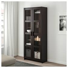 Black Bookshelf With Glass Doors Brimnes Vitrinekast Zwart 80x190 Cm Ikea Glass Cabinet Doors Glass Shelves Glass Door