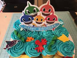 Baby Shark Cupcake Cake 1st Birthday Baby Shark Cupcake Cake Birthday Cake Kids Cake Cupcake Cakes