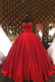 2019 Red Tulle Strapless Beaded Long Puffy Prom Dress Formal Dress From Sweetheart Dress Satin Wedding Gown Simple Prom Dress Red Ball Gowns