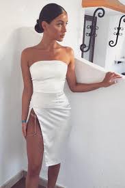 Alayna Satin Strapless Midi Dress Ivory Meshki Strapless Midi Dress Sophisticated Dress Dresses