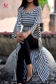 Black And White Striped Maxi Dress Online India Black And White Stripes Crepe Kurti Kurtis Online In India Fashion Kurti Designs Latest Fashion Outfits