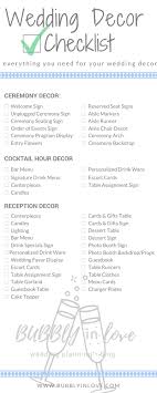 Wedding Decor Checklist Everything You Need To Plan Your Wedding Decor Wedding Decoration Checklist Wedding Reception Checklist Cocktail Hour Decor