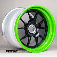 Black And Neon Green Rims Another New Powder Coat Option Is Now Available Thanks To Forgeline S In House Powder Coating Facility We Re C Rims For Cars Powder Coating Rims Truck Wheels