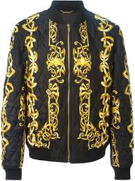 Black And Gold Jacket Versace Iconic Baroque Silk Bomber Jacket In Black Gold Modesens Silk Bomber Jacket Bomber Jacket Printed Bomber Jacket