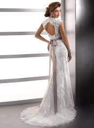 Cap Sleeve Keyhole Back Lace Wedding Dress With Flower Sash Wedding Dresses Lace Wedding Dress Vintage Backless Lace Wedding Dress