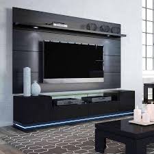 Black 70 Inch Tv Stand Manhattan Comfort Vanderbilt Tv Stand And Cabrini 2 2 Floating Wall Tv Panel With Led Lights For Tvs U Wall Tv Stand Black Entertainment Centers Living Room Tv