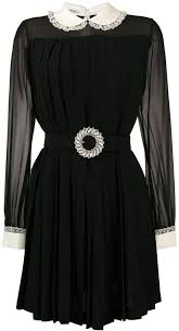 Miu Miu Contrast Collar Mini Dress Farfetch Mini Dress Black Women Fashion Black Silk Mini Dress