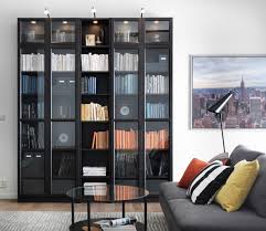 Black Bookshelf With Glass Doors Billy Oxberg Bookcase Black Brown 78 3 4x11 3 4x93 1 4 Ikea Bookcase With Glass Doors Ikea Living Room Bookshelves In Living Room