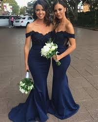 Navy Blue Off Shoulder Sweetheart Mermaid Satin Bridesmaid Dresses Navy Blue Bridesmaid Dresses Navy Bridesmaid Dresses Satin Bridesmaid Dresses