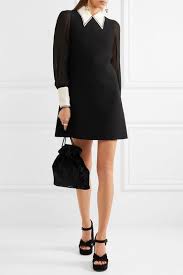 Black Sequined Cady And Chiffon Mini Dress Miu Miu Mini Dress Mini Black Dress Chiffon Mini Dress