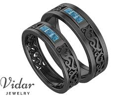 Matching Black And Blue Wedding Rings Pin On His And Her Matching Wedding Bands