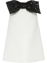 Miu Miu Strapless Bow Embellished Mini Dress In White Black Modesens Dress With Bow Miu Miu Dress Sequin Bow