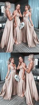 A Line Deep V Neck Backless Long Gold Bridesmaid Dress Vestido Casamento Civil Vestidos Longos De Dama De Honra Vestido Festa Casamento